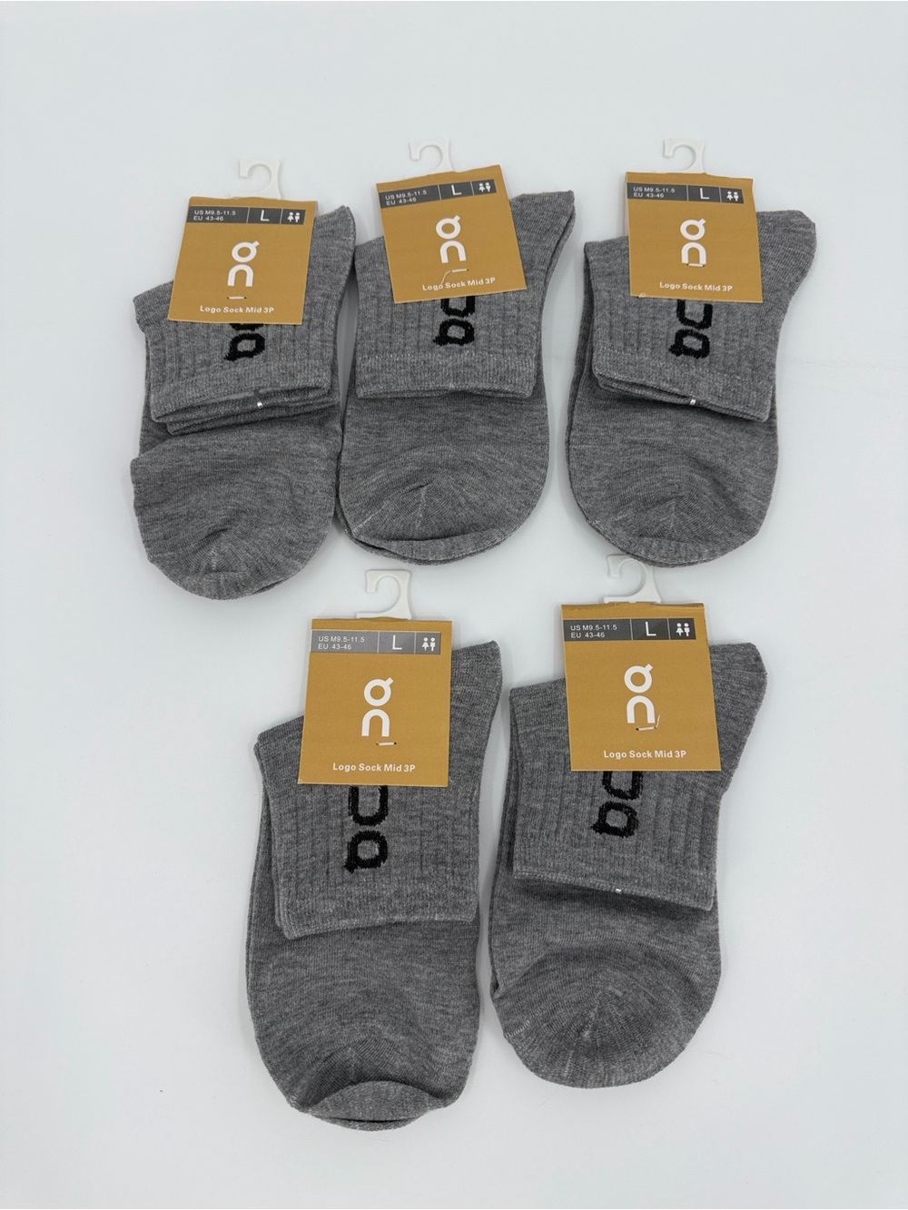 On Running Performance Gray Logo Mid-Crew Socks - 5 Pairs